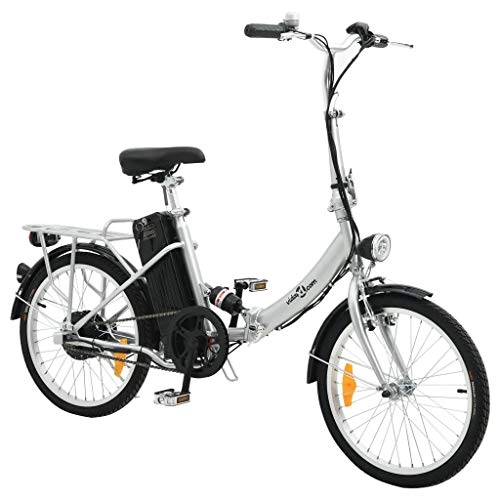 Bici elettriches : Bicicletta elettrica pieghevole batteria ioni litio in lega alluminio, 250 W E-Bike Portatile, con display a LED, velocità Max 25 km / h, Pneumatici da 20 Pollici, per pendolarismo in Città, Argento