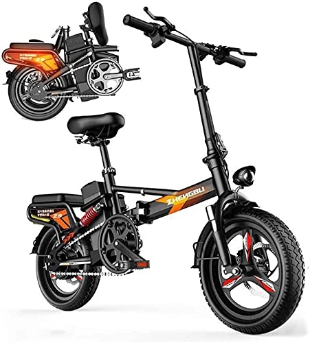 Bici elettriches : Bicicletta elettrica pieghevole Fat Tire 14 ", ripetitore per bicicletta da montagna da città 55-110 km, con motocicletta silenziosa da 48 V 400 W, portatile facile da riporre in roulotte, camper, bar