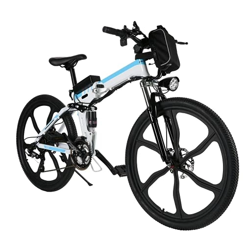Bici elettriches : Bicicletta elettrica pieghevole, Speedrid 26'' mountain bike elettrica con ruote integrate a 6 razze in lega di super magnesio, sospensione anteriore e posteriore E-Bike cambio 21 velocità