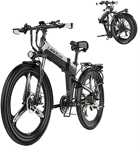 Bici elettriches : Biciclette, bici elettrica pieghevole con, bicicletta da neve da spiaggia da 26 ", batteria al litio rimovibile da 48 V, bici da città per pendolari da 400 W, sospensione completa premium, bicicletta