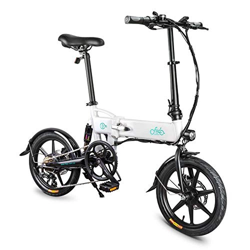 Bici elettriches : Bike 16-inch Pneumatici Folding Elettrico con 250W Motore Max 25 Kmh 6 Costi Shift 7.8Ah Batteria per Adulti White