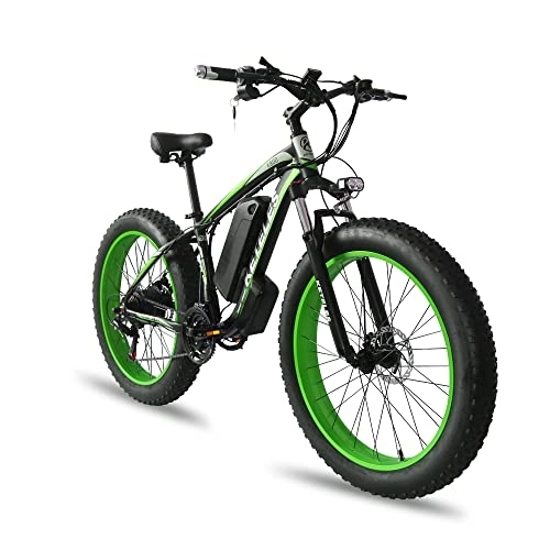 Bici elettriches : BYINGWD 26 Zoll E-Bike Mountainbike, Elektrofahrräder Ebike ， Abnehmbare Litio-batterie ， Shimano 21-Gang ， 4, 0"fette Reifen(Color:Verde)