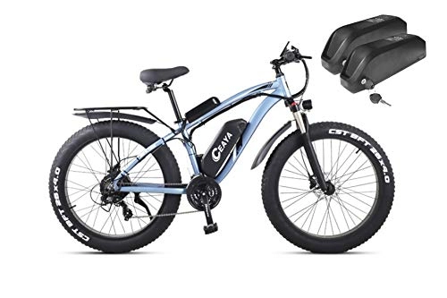 Bici elettriches : Ceaya 26" bicicletta elettrica 1000W 48V 17Ah Batteria rimovibile Pendolare 21 Velocità ingranaggi E-Bike per adulti (Blu(Doppia batteria))