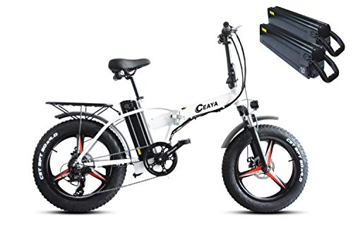 Bici elettriches : Ceaya Bici Elettrica, 20 Pollice Motore 500W Batteria al Litio 48V15AH, Pieghevole Mountain E-Bike (bianca（Lega di alluminio）)