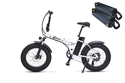 Bici elettriches : Ceaya Bici elettriche, 500W, 48V 15Ah Batteria, E-Bike Mountain Bike da 20 Pollici, Cambio Shimano 7 Marce (bianca(Doppia batteria))