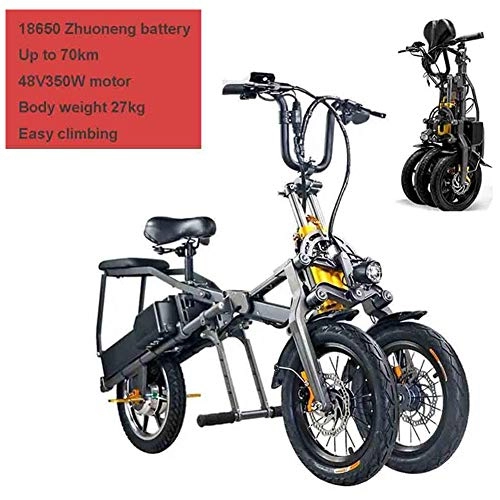 Bici elettriches : CHA Bici elettrica, 2 Booster Batteria Adulti Pieghevole Triciclo 3 Ruote Trike 350W Mountain Bike a 30km di Viaggio 10AH di Luce a LED