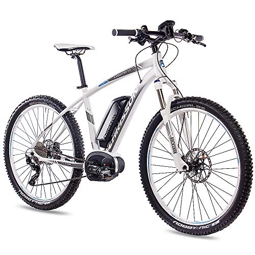 Bici elettriches : CHRISSON 27, 5pollici E-Bike pedelec e di mountain bike e Mounter 3.0con 10G Deore XT Bosch PLine CX Power pack500e Rock Shox Bianco Grigio Opaco, 44 cm