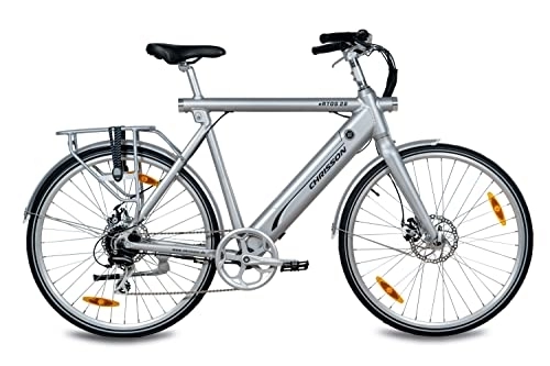 Bici elettriches : CHRISSON 28 pollici eBike Unisex City Bike Pedelec Uomo e Donna ERTOS 28 con 8G Shimano e batteria da 13 Ah solo 18, 5 kg Silver Grey