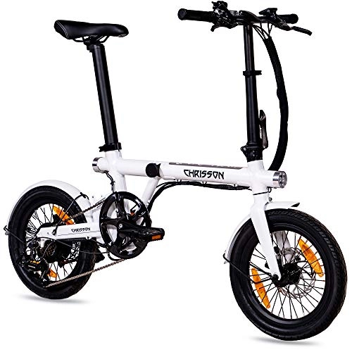 Bici elettriches : CHRISSON - Bicicletta elettrica pieghevole ERTOS 16 da 16", con motore a mozzo posteriore, 250 W, 36 V, 30 Nm, con parafanghi, per uomo e donna, pratica bicicletta elettrica pieghevole