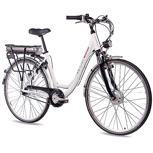Bici elettriches : CHRISSON, E-LADY, bicicletta elettrica cittadina da 28", in alluminio, con cambio Shimano 7G Nexus a norma secondo il codice della strada tedesco, in bianco opaco