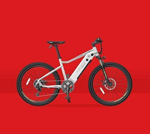 Bici elettriches : CSS Mountain bike elettrica per adulti, bici da neve a 7 velocità 250 W, con bicicletta elettrica a batteria al litio impermeabile con misuratore LCD / 48V 10Ah, ruote da 26 pollici 5-29, bianca