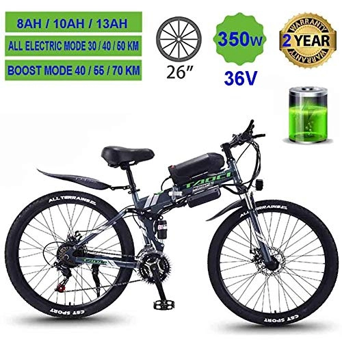 Bici elettriches : CYQAQ Mountain Bike elettriche per Adulti, Bici MTB Pieghevoli per Uomo Donna Donna, 360W 36V 8 / 10 / 13AH all Terrain 26"Mountain Bike / Commute Ebike, Gray Spoke Wheel