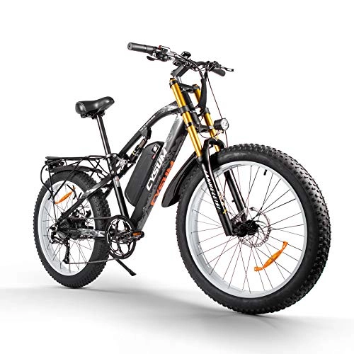 Bici elettriches : cysum Bici elettriche per uomo, gomme grasse da 26 pollici per biciclette per tutti i terreni, mountain bike per adulti con batteria Li rimovibile da 48 V 17Ah rimovibile (White)