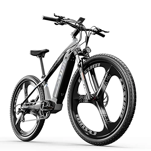 Bici elettriches : Cysum M520 bici elettrica per uomo, bici elettrica da montagna da 29", batteria 48 V * 14 Ah, freni a disco idraulici (grigio)