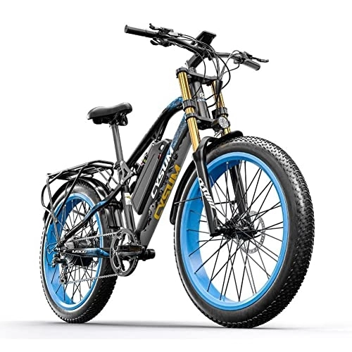 Bici elettriches : CYSUM M900 M900 Pro - Bicicletta elettrica da 26 pollici, bici elettrica da montagna elettrica a 7 velocità, display LCD, batteria al litio da 48 V x 17 Ah, portata fino a 50-70 chilometri (nero-blu)