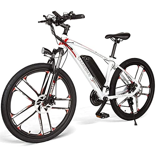 Bici elettriches : DDFGG 26"Mountain Mountain Bike 350w 48 V 8ah, Bici da Pendolarismo Elettrica, Bici Elettrica per Adulti con Shimano 21 velocità E Display A LED (Tre modalità di Lavoro)(Color:White)