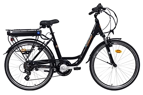 Bici elettriches : Denver E8000-26, Bicicletta a pedalata assisita, City Bike con Ruote da 26" e Forcella Ammortizzata, Cambio Shimano 7 velocità Donna, Nero