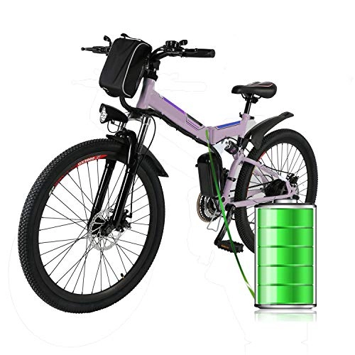 Bici elettriches : E-Bike Bici Pieghevole Mountain Bike Bici Elettrica con Cambio Shimano 21 velocità, 250W, 8AH, Batteria agli ioni di Litio 36V, 26", Bici City Bike