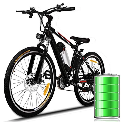Bici elettriches : E-bike Mountain Bike Bici Elettrica con Cambio Shimano a 21 Velocità, 250W, 8AH, Batteria Agli ioni di litio 36V, 26 ", Luce per City Bike (Nero-rosso)