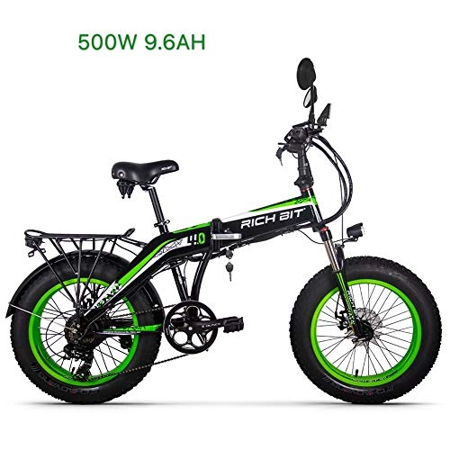 Bici elettriches : eBike_RICHBIT 016 Bici elettrica, 48V 500W 8AH Fat Tire Bike, Ebike Pieghevole per Ciclismo, con Portapacchi Posteriore / Catarifrangenti (Verde)