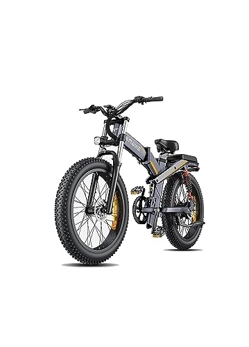 Bici elettriches : ENGWE X24 Bici Elettrica Pieghevole con 24" x 4.0 Fat Tire Dual Batteria Rimovibile 48V19.2AH / 10AH Lange 150 km, 3 Tripla Sospensione Shimano 8 Velocita All Terrain Ebike (Grigio)