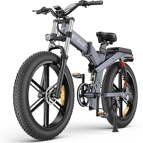 Bici elettriches : ENGWE X26 Bici Elettrica Pieghevole con 26" x 4.0 Fat Tire Dual Batteria Rimovibile 48V 19.2AH / 10AH Lange 150 km, 3 Tripla Sospensione Shimano 8 Velocita All Terrain Ebike
