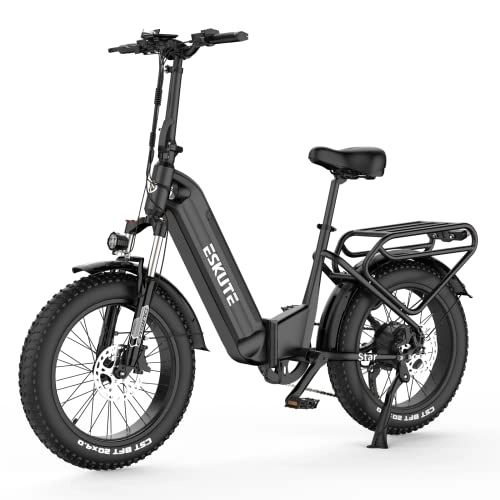 Bici elettriches : ESKUTE Bicicletta elettrica Star 20 "x 4.0" pneumatici grassi, motore 250W, batteria interna 36 V 25 Ah, 80 miglia, cambio Shimano 7, 15, 5 mph, bici elettriche pieghevoli per adulti