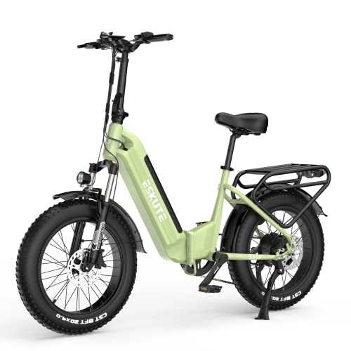 Bici elettriches : ESKUTE Bicicletta elettrica Star 20"x 4.0" pneumatici grassi, motore 250W, batteria interna 36V 25Ah, 120km, cambio Shimano 7, 25km / h, bici elettriche pieghevoli per adulti, Verde menta-DE