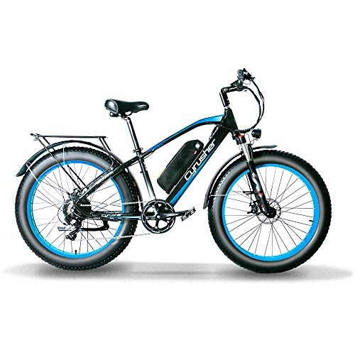 Bici elettriches : Extrbici 26 Pollici Ruota per Tutti i Terreni Grasso Bicicletta Elettrica Bici in Alluminio Bici 48V 13AH Batteria al Litio Snow Bike 7 velocità (1000w Nero Blu)