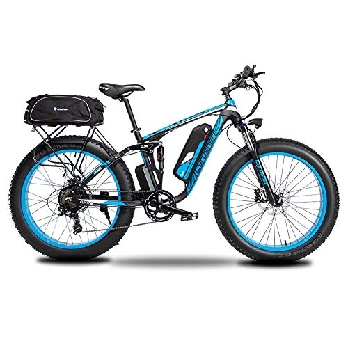Bici elettriches : Extrbici Bicicletta elettrica per uomo e donna sospensione totale batteria al litio freno a disco idraulico XF800 48 V 13 AH blu
