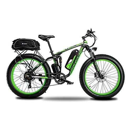 Bici elettriches : Extrbici Bicicletta elettrica per uomo e donna sospensione totale batteria al litio freno a disco idraulico XF800 48 V 13 AH Green