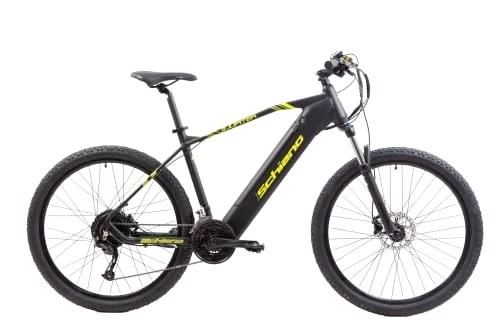 Bici elettriches : F.lli Schiano E-Jupiter 27, 5" E-Bike, Mountain Bike Elettrica con Motore 250W e Batteria al Litio 36V 14Ah estraibile, con Shimano 27 Velocità, Colore Nero-Giallo, Display LCD