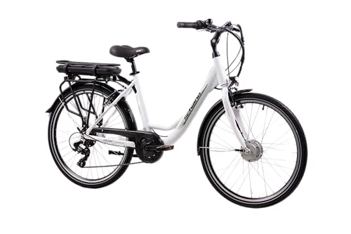 Bici elettriches : F.lli Schiano E- Moon 26" Bicicletta elettrica, Bici Elettrica con Pedalata Assistita 250W, City E-bike Unisex Adulto, Li-Batteria Rimovibile 36V 13Ah, SHIMANO 7 velocità, Blanco