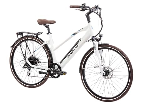 Bici elettriches : F.lli Schiano E-Voke 28" E-Bike, Bicicletta Elettrica da Trekking con Motore da 250W e Batteria al Litio 36V 11, 6Ah rimovibile, Shimano 8 Velocità, Colore Bianco