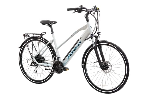 Bici elettriches : F.lli Schiano E-Wave 28" E-Bike, Bici Elettrica da Trekking con Motore 250W e Batteria al Litio 36V 11, 6Ah estraibile, con Shimano 24 Velocità, colore Silver, Display LCD