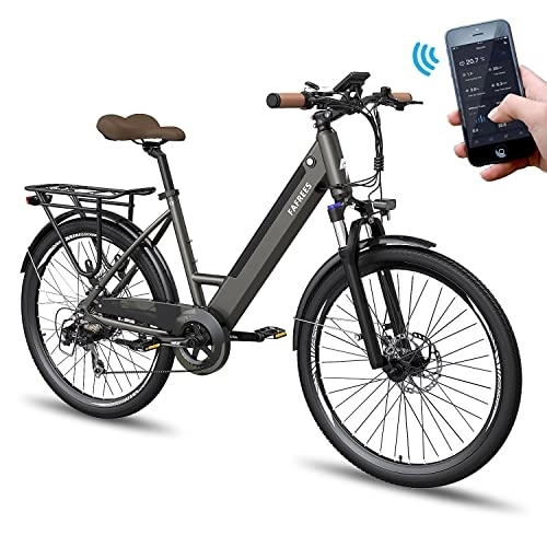 Bici elettriches : Fafrees [ Ufficiale ] Bicicletta Elettrica F26 Pro, 36V 250W City Bike 26", 10Ah Batteria Bici Elettrica Donna Uomo, E-bike Shimano 7 Velocità, Grigio