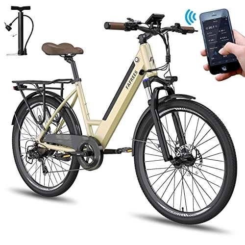 Bici elettriches : Fafrees [ Ufficiale] F26-PRO Bicicletta da donna con App E Bike 26 pollici, 250 W E Bicicletta elettrica da uomo, 42 N.m, Ebike con batteria 36 V / 10 Ah, Shimano 7S, 120 kg, IP54, oro