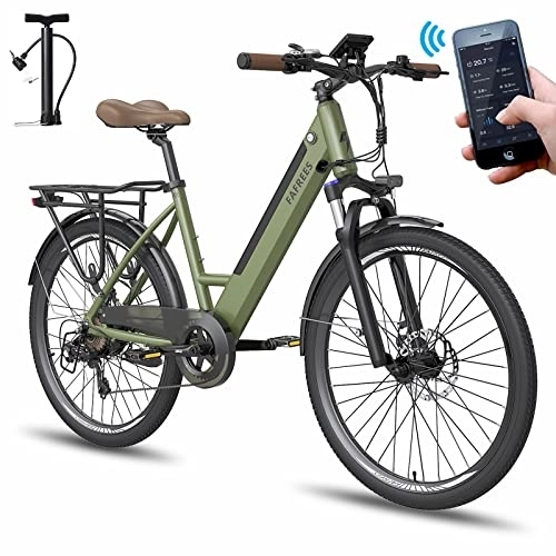 Bici elettriches : Fafrees [ Ufficiale] F26-PRO Bicicletta da donna con App E Bike 26 pollici, 250 W E Bicicletta elettrica da uomo, 42 N.m, Ebike con batteria 36 V / 10 Ah, Shimano 7S, 120 kg, IP54, verde
