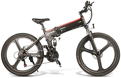 Bici elettriches : Fangfang Mountain Bike elettrica, Bicicletta elettrica Batteria al Litio Pieghevole Alimentazione Cross-Country Mountain Bike Leggera Intelligente Commuter Fitness 48V, Bicicletta (Color : Black)