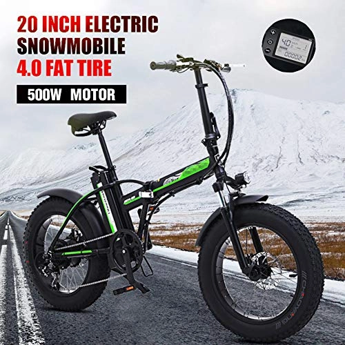 Bici elettriches : FJNS Bici elettrica Pieghevole da 20 Pollici Bici elettrica da Neve / Spiaggia in Alluminio per Adulti E-Bike 4.0 Pneumatico Grasso con Batteria al Litio incorporata 48V 15AH, 500W, Nero