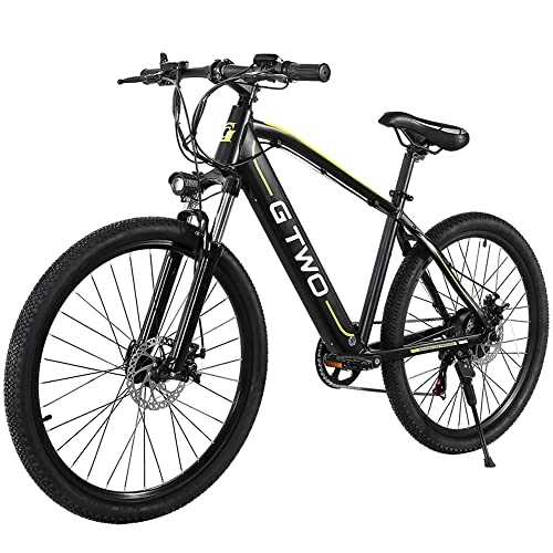 Bici elettriches : G2 Mountain Bike elettrica da 27, 5 pollici MTB per uomini e donne con batteria al litio rimovibile a 27 velocità di trasmissione (Nero giallo)