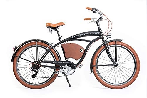 Bici elettriches : Green Moving Bicicletta elettrica Vintage Cruiser E-Bike Man