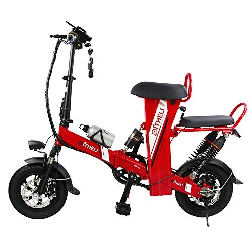 Bici elettriches : GRXXX Mini Bicicletta 12 Pollici Ad Alta Energia Elettrica, Adulto Piccolo Scooter, Bicicletta Elettrica Batteria al Litio, 3 Colori, Rosso, 15ah Battery