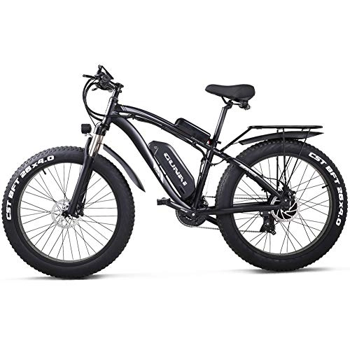 Bici elettriches : GUNAI Bicicletta Elettrica 26"4.0 Fat Tire off-Road E-Bike 1000W 48V 17AH Mountain Bike Elettrica con Sedile Posteriore (Nero)