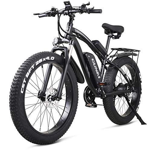 Bici elettriches : GUNAI Bicicletta Elettrica Fat Bike 26"4.0 Pneumatico 1000w E-Bike Fuoristrada 48V 17AH Mountain Bike con Sedile Posteriore（Nero）