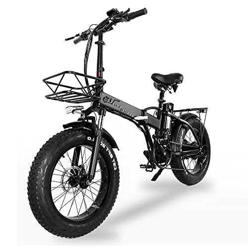 Bici elettriches : GW20 Bicicletta elettrica pieghevole Fat Bike da 20 pollici Mountain Bike 48V Potente batteria al litio Bici elettrica servoassistita (Standard, 15Ah)