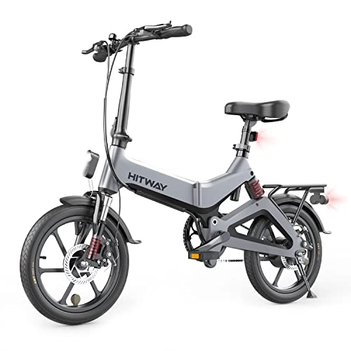 Bici elettriches : HITWAY Bici elettrica Leggera da 250 W Pieghevole elettrica con pedalata assistita con Batteria da 7, 5 Ah, 16 Pollici, per Adolescenti e Adulti (Grigio)