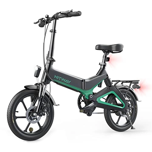 Bici elettriches : HITWAY Bici elettrica Leggera da 250 W Pieghevole elettrica con pedalata assistita con Batteria da 7, 5 Ah, 16 Pollici, per Adolescenti e Adulti (Nero)