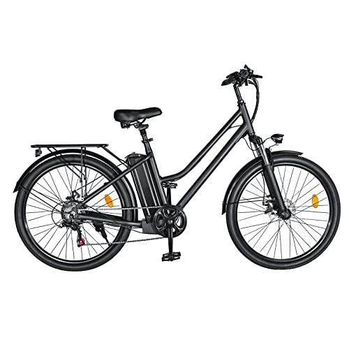 Bici elettriches : HITWAY Bicicletta elettrica da città 26" Ebike 250W con batteria agli ioni di litio rimovibile 36V 10A per adulti, bicicletta Shimano a 7 marce per donna BK8