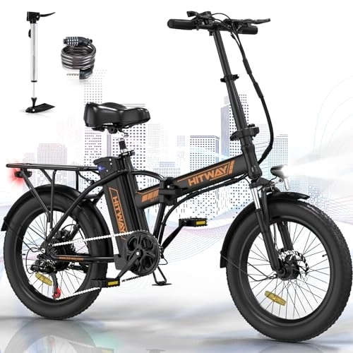 Bici elettriches : HITWAY Bicicletta Elettrica Pieghevole 20” 3.0 Fat Tire Bici Elettrica Adulto E-Bike con Li-Batteria 36V 12AH, Max velocità 25 km / h, 35-90 km